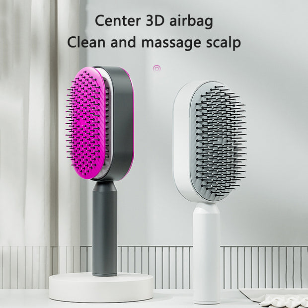 Self Cleaning Hair Brush For Women One-key Cleaning Hair Loss Airbag Massage Scalp Comb Anti-Static Hairbrush